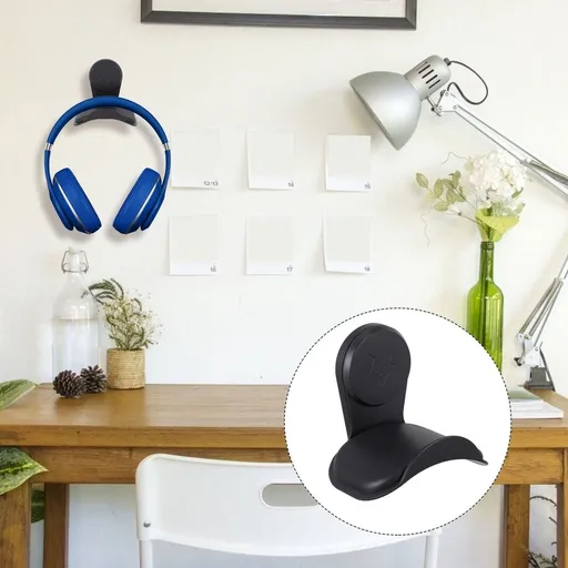 Black Rubber Headphone Wall Mount Hook for Desk Organization, 1-Piece Headset and Accessory Holder