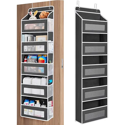 Black Heavy Duty 5-Tier Over-The-Door Hanging Organizer - Space-Saving Storage with Clear Windows & Mesh Pockets