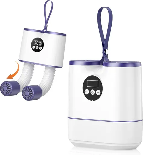 Portable Electric Shoe Dryer with Digital Timer and Telescopic Tubes, Fast Drying for Boots, Shoes, Socks and Gloves, White