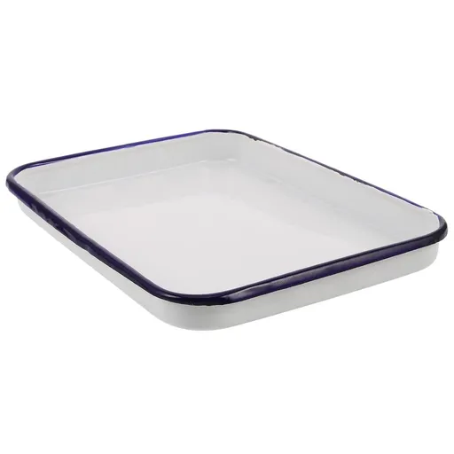 Vintage White Enamelware Rectangular Bakeware Tray for Oven Cooking and Serving