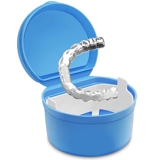 Colorful Denture Bath, Denture Case With Strainer For Soaking Dentures, Retainers, Mouth Guard & Night Guard, Large (LIGHT BLUE)