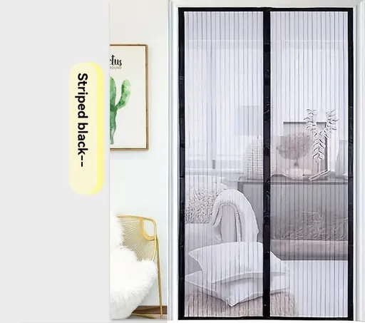 Magnetic Screen Door Self-Sealing Mesh Curtain Heavy-Duty Screen Door Insect - Black - Size 110-210cm