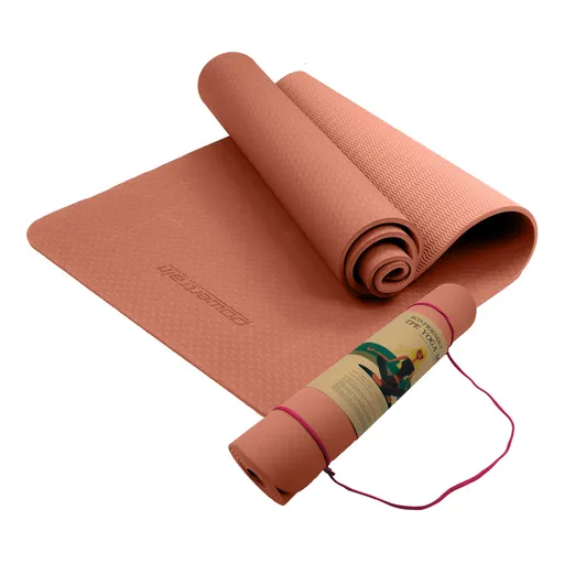 Powertrain 6mm Non-Slip TPE Yoga Mat Double Layer Exercise Pilates Fitness Workout Mat with Carry Strap - Pink