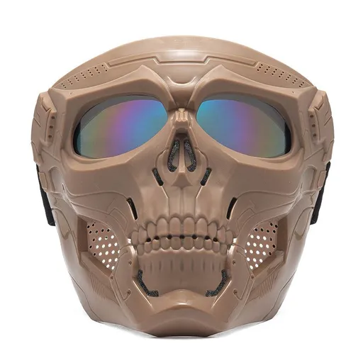 Khaki Skull Tactical Face Mask with Goggles - ABS Hard Shell Protective Half Mask for Cycling, Adjustable Strap Windproof Dustproof Outdoor Gear