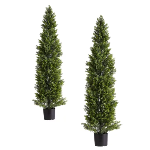 Artificial Topiary Cedar Trees, 2 Set 1524mm Faux Pine Shrubs Plants, Fake Silk Tree Look Real, Easy Assembly for Decor Front Porch Outdoor Patio Garden Balcony Backyard Indoor Office