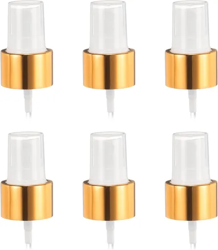6 Pcs Gold White Spray Top, 24/410 Fine Mist Sprayer Reusable Replacement Spray Bottle Pump Plastic Top for Cosmetic Perfume and Body Sprays Bottle