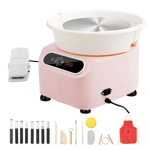 Pottery Wheel, 11 inch Pottery Forming Machine, 350W Electric Wheel for Pottery with Foot Pedal and LCD Touch Screen, Direct Drive Ceramic Wheel with Shaping Tools for DIY Art Craft, Pink