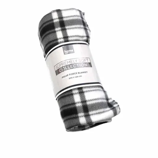 Budget 165gsm Printed Checkered Soft Polar Fleece Extra Large Throw / Single Sized Blanket 150 x 200 cm Black