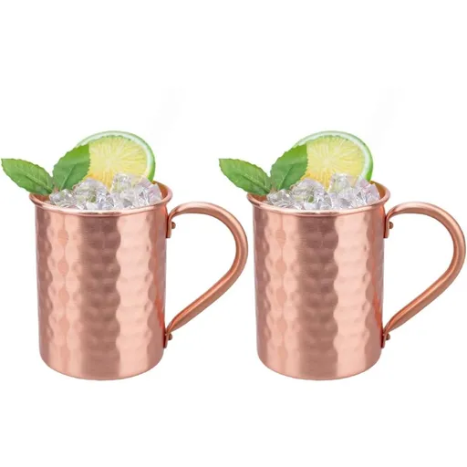Copper Copper Mug Copper Interior Ideal for Health Benefits - Hand Hammered Finish - Authentic and Strong Riveited Handle - Holds 12.3oz 2pcs