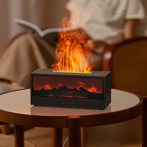Aromatic Essential Oil Fireplace Diffuser Color Flame Diffuser Bonfire Fireplace Humidifier with Remote for Home and Office（black）