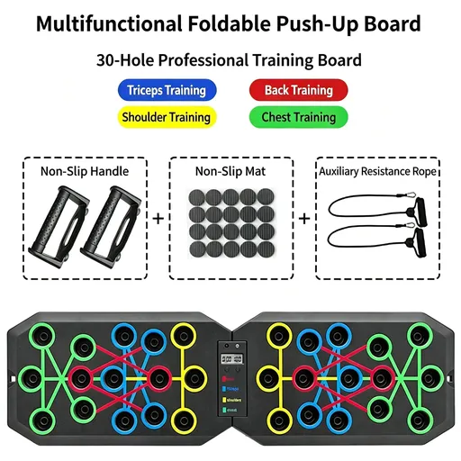 30 Holes Push‑Up Board, Portable Foldable Fitness Equipment for Home Indoor Outdoor, Body Shaping for Men Women, 30 Holes Timing Counting Ordinary Handles With Resistance Bands, Christmas Body Shaping Gift