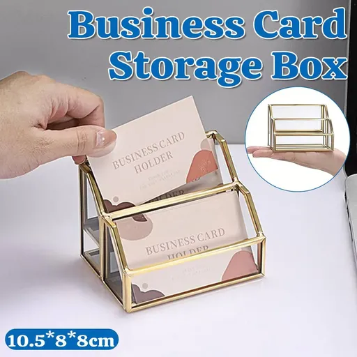 Metal Business Card Holder Desk Display Stand Gold Name Card Organizer 2 Slots