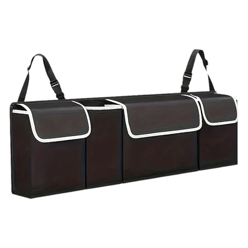 Car Trunk Organizer, Backseat Hanging Large Storage with Adjustable Straps, Waterproof Collapsible Cargo Bag with 4 Pockets, (Black)