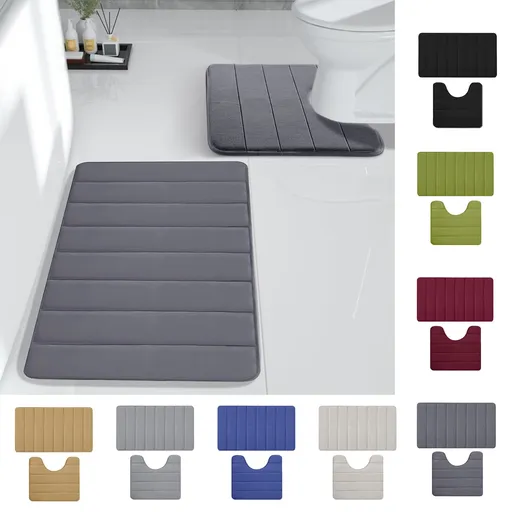 Memory Foam Toilet Rug, Non-Slip Bathroom Rugs, Toilet Rugs U Shaped Washable, Commode Contour Rug, Soft Comfortable Super Water Absorption #2_Green