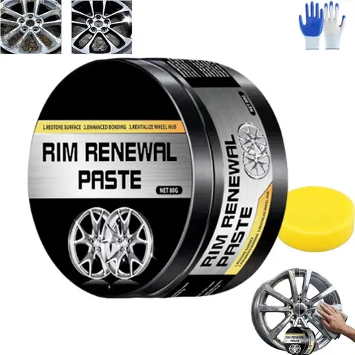 Rim Renewal Paste for Car Wheel Scratch Care, Hub polishing paste with sponge for alloy rims, chrome and painted wheels, scuffs and surface marks during detailing