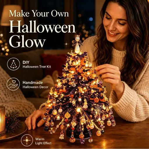 New DIY Beaded Christmas Tree Kit, Handmade Mini Desk Xmas Bead Art, 3D Crystal Bead Christmas Tree Making Kit, Colorful Beads&Wire,Holiday Tabletop Decoration - Halloween - Size 20.5*12*3cm