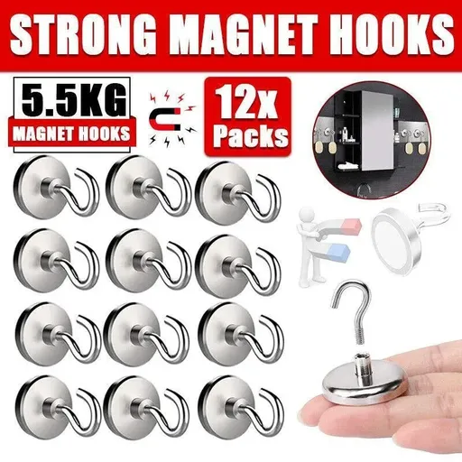 12X Strong Rare Earth Neodymium N38 Magnetic Hanger Holder Magnet Hooks Au 2.0Kg