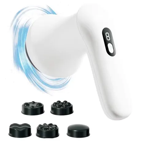 White Wireless Multi Function Fat Burning & Body Shaping Massager with 9 Speed Levels, 5 Massage Heads, Smart Digital Display and Type-C Charging - Portable Slimming Vibration Machine for Muscle Relaxation Sculpting