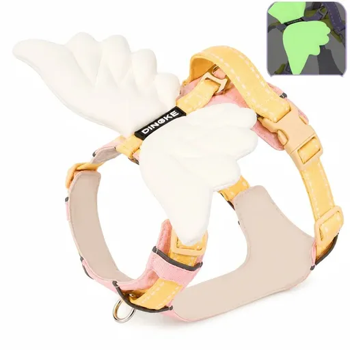 Adorable Angel Wings Dog Harness with Glowing 3D Luminous Design, Breathable No-Pull Walking Vest for Puppies and Small to Large Dogs, Soft Padded Outdoor Gear with Matching Leash Option Available (Yellow(Harness Only), XXS)
