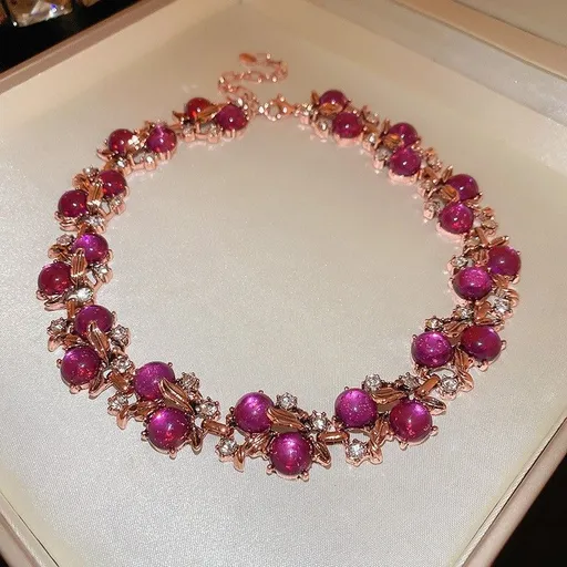 Gold Necklace with Purple Stone | Christmas Royal Vintage Gift | Purple Rhinestone Flower Heart Necklace Luxury Retro