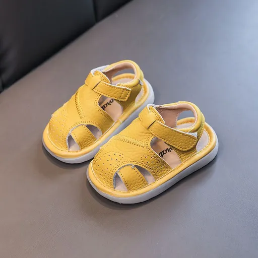 Baby Leather Sandals Bocai Cat Velcro Non Slip Yellow 14cm long within 19 yards