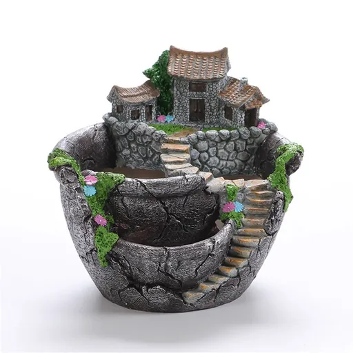 Fairy Garden Planter Plants Pot Tiny Creative Flowers Succulent Plants Fairy House Pot Holders Hanging Garden Design with Sweet House (Sliver)