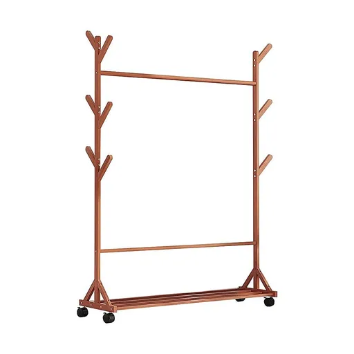 Portable Clothes Rack Coat Garment Stand Bamboo Rail Hanger Airer Closet