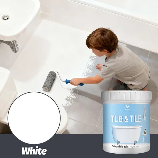 Tub & Tile Paint: Waterproof, Non-Slip, Eco-Friendly for Ceramic Surfaces – Ideal for Bathrooms, Kitchens, Showers, Tiles, Sinks, Countertops, Bathtubs, Floor Tiles, and DIY Home Renovation - White - Size 500g