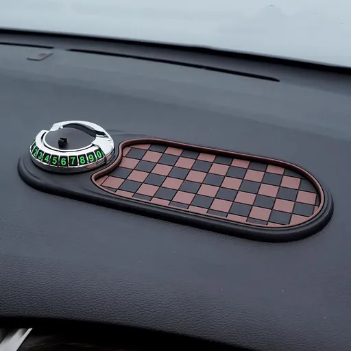 Car Dashboard Anti-Slip Mat with Rotatable Phone Holder and Temporary Parking Number Display for Phones and Keys, Black and Burgundy