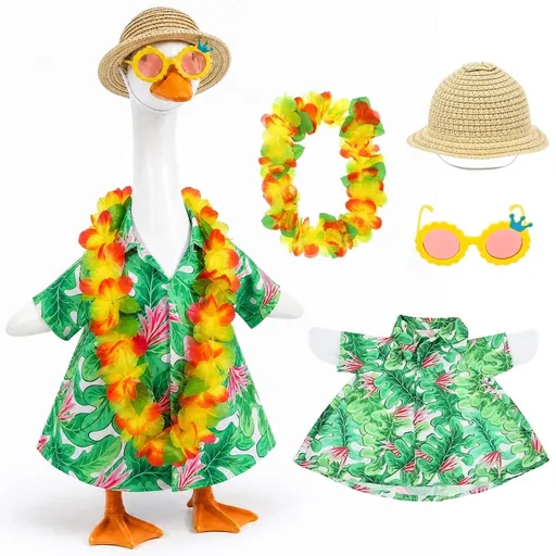 4-Pack Hawaiian Porch Goose Outfit – Polyester, Bright Colors, Crisp & Sturdy, Fits 23" Statue, Patio & Garden Decor