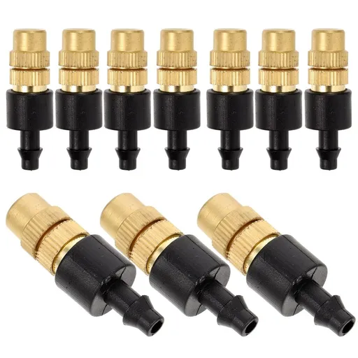 10-Pack Copper Adjustable Misting Nozzles for Garden Sprinkler System, Fine Mist Spray for Efficient Cooling and Watering
