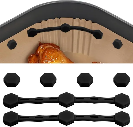 2 Sets Air Fryer Magnet Silicone Buckle, Air Fryer Magnets for Parchment Paper Liners Silicone Magnetic Buckle Prevent Paper Burning Kitchen Accessories (Black)