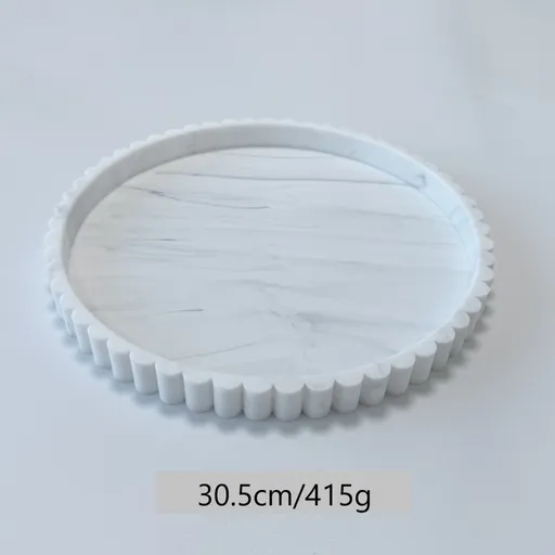 Marble Print Silicone Wavy Edge Round Tray Multi-Use Storage Tray for Jewelry Aroma Base White Marble 30.5cm 415g Popular Christmas Holiday Gift