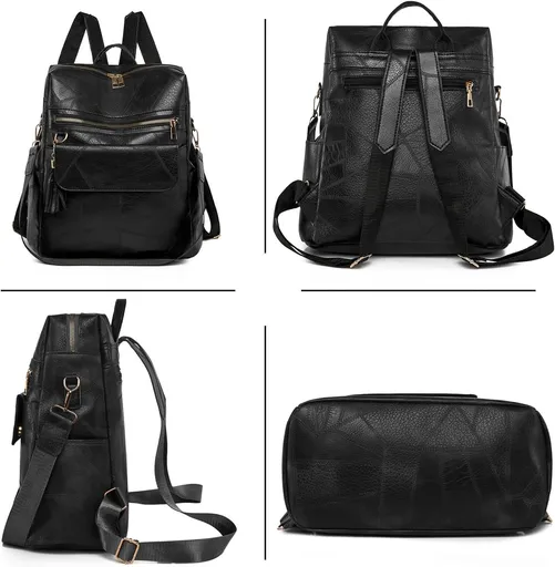 Black Backpack Purse for Women Fashion Multipurpose Design Convertible Satchel Handbags Shoulder Bag Travel bag