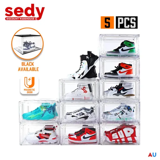 5PC Stackable Shoe Display Box Hard Acrylic Sneaker Storage Containers Case