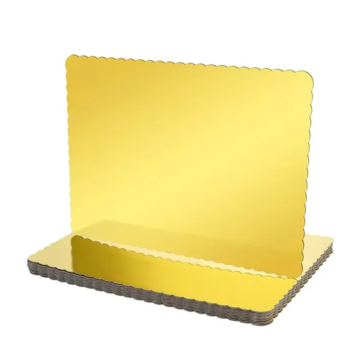 Corrugated Cake Base Cardboard Rectangle Wavy Edge Bakery Pastry Display Tray - Gold