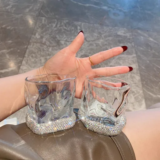 Elegant Twist Glass Cup with Rhinestone Base for Whiskey Cocktails Sparkling Water Home Decor Gift for Hostess and Everyday Dining (Twist Cup Without Rhinestones, 2PCS)