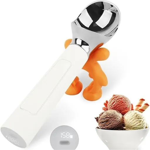Heated Ice Cream Scoop, Rechargeable Electric Warming Scooper, Heats to for Hard Ice Cream, Waterproof, Easy for Seniors & Kids (White，17.8*4.3cm)