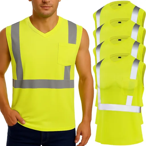 4 Pcs Hi Vis Sleeveless Reflective Shirt for Men Class 2 Construction Work Shirts with Pockets Women Lime 3X-Large