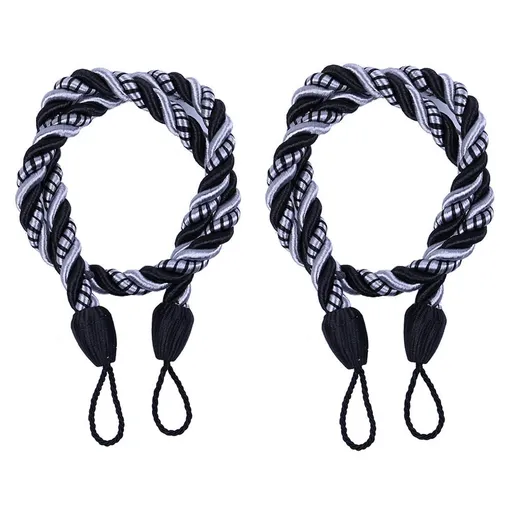 Curtain Holdbacks, 2PCS Curtain Tie Backs for Curtains, Ropes Tie Backs for Curtain Cord Buckle Tiebacks Tie Backs Beige Black