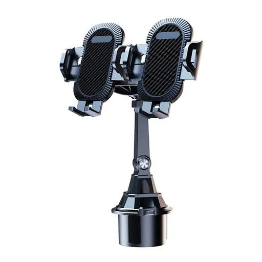 Foldable Car Cup Holder Phone Stand for Double Devices 360 Degree Rotating Adjustment Custom Angles Driving Efficiency