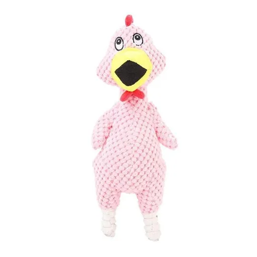 Squeaky Dog Toy Plush Chew Rope Pet Puppy Toys with Squeaker Crinkle for Teething - Pink Chicken