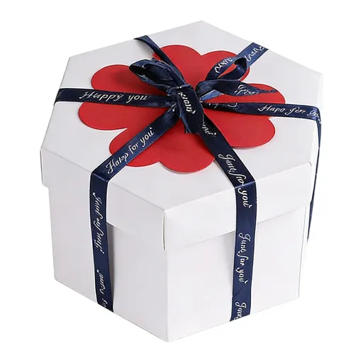 White Hexagon 4-Layer 12-Pocket Explosion Gift Box(Finished) - Creative Handmade Photo Album & Scrapbook for Anniversaries & Birthdays