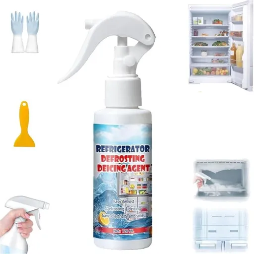 Defrosting Spray for Fridge Freezer, Includes Free Spatula, De-icer Spray for Fridge & Freezer, 120ml Refrigerator Defrosting Deicer Spray For Freezers, Refrigerators, Glass