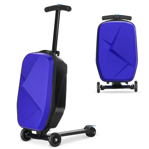 Kids 2-in-1 Foldable Scooter Suitcase Ride-On Luggage in Deep Blue, 37L Capacity