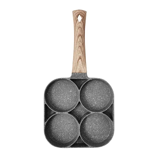 Saucepan Four- Hole Frying Pot Skillet Nonstick Frying Pan Saucepan Egg Steak Ham Pancake Wooden Handle Kitchen Cooking Breakfast