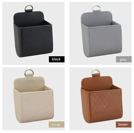 4-piece Black and Brown and Beige and Grey - Leather Car Air Vent Storage Bag - Multi-Purpose Phone Holder & Organiser Pouch for Sunglasses, Keys, Cards - Universal Fit, Easy Install, Compact Design for Dashboard Tidy