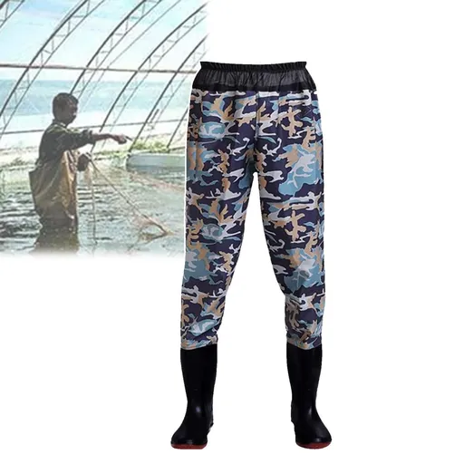 Waist Wading Pants, Thickened Rain Boots, Water Pants with PVC Waterproof, Anti Slip, Wear-Resistant Wading Boots,for Fly Fishing,Duck Hunting,Kayaking - Camo3 - Size 46