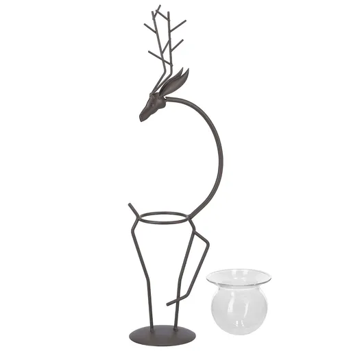 Deer Shape Wrought Iron Plant Stand Transparent Glass Hydroponic Plant Vase for Living RoomType A