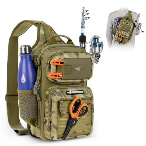 Multifunctional Sling Fishing Backpack For Anglers, Kayak, Hiking & Outdoor Fishing Trips (Olive Green)